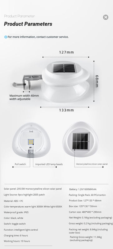 Водонепроницаемая светодиодная солнечная лампа ограждения 100lm/w ABS PC Садовый свет для двора